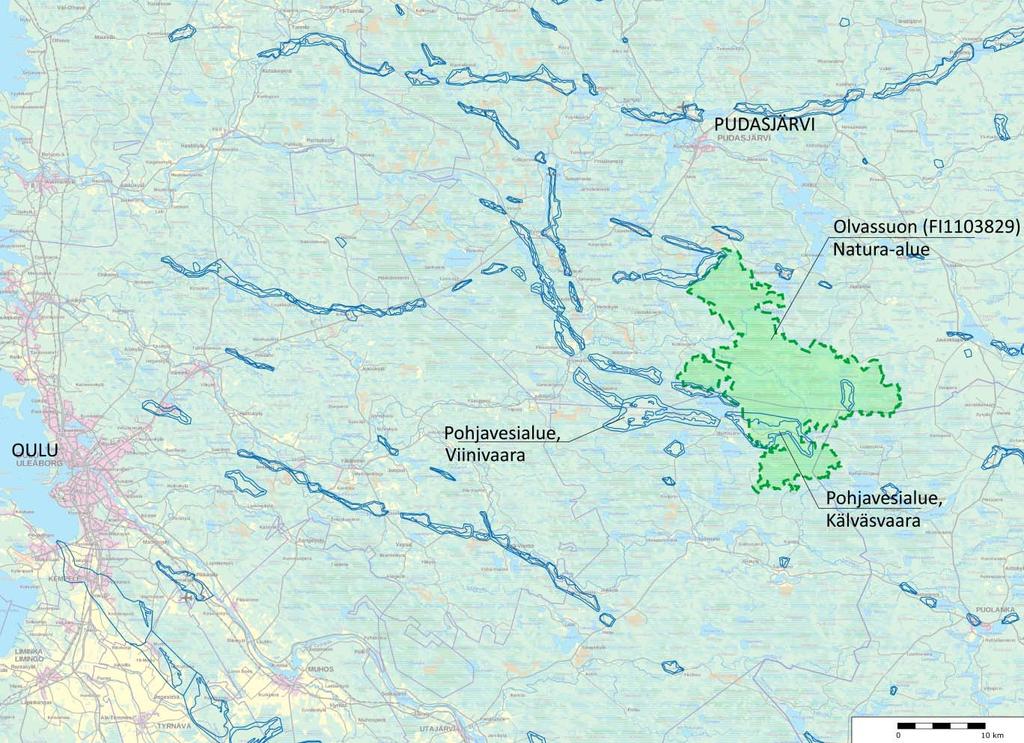 FCG SUUNNITTELU JA TEKNIIKKA OY 3 (39) 2 VEDENOTTAHANKKEEN SIJAINTI JA TAUSTAT 2.1 Sijainti Viinivaara Kälväsvaaran pohjavedenottohanke sijoittuu Utajärven, Pudasjärven ja Puolangan kuntien rajalle.