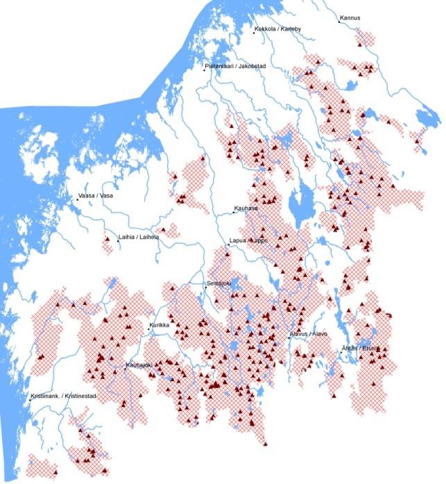 Turvetuotantoalueet: Esimerkiksi; -Kyrönjoella noin 10000 ha noin 50 kpl lupia -Lapuanjoella noin 9000 ha noin 55 kpl lupia -EPOELYn alueella yhteensä noin 25000 ha