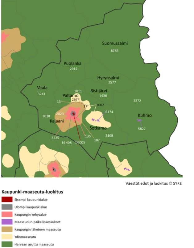 1. Väestö vuonna 2012 kaupunki- ja maaseutualueilla * * Maaseudun paikalliskeskuksiksi määritellään ne kaupunkiseutujen ulkopuoliset taajamat, jotka täyttävät vähintään kolme neljästä seuraavista