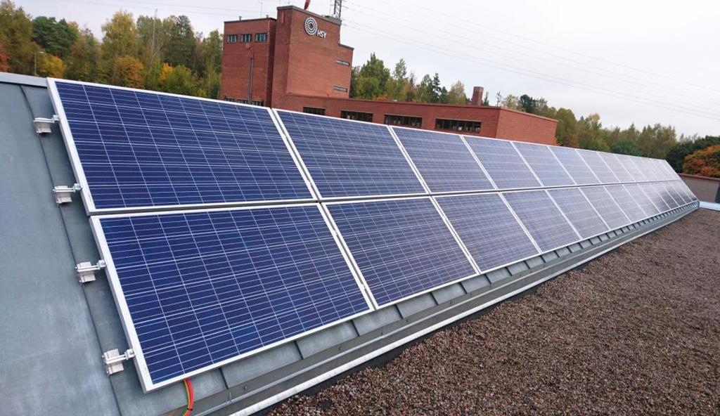 CASE: Vedenpuhdistuslaitos 390 kpl monikidepaneelia, joiden pinta-ala on n. 655 m² ja teho 101,4 kwp Vuosituotto on n. 93,8 MWh Kiinteistön vuosikulutus n.