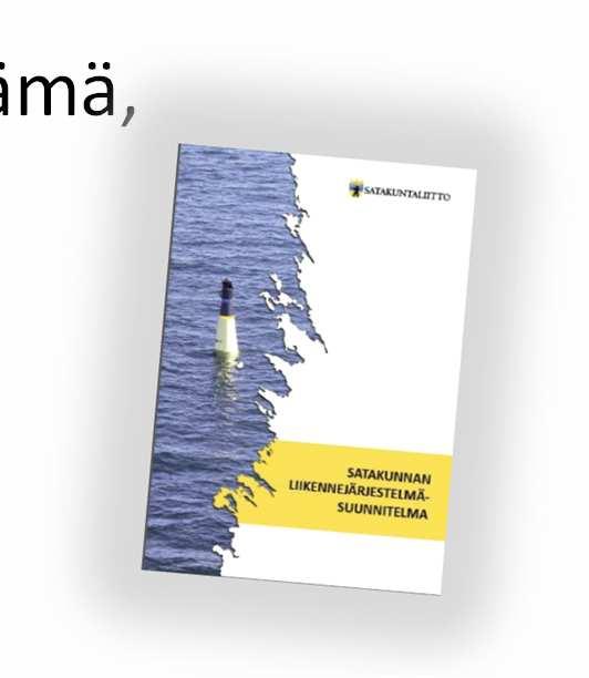 Satakunnan liikennejärjestelmätyö Satakunnan liikennejärjestelmäsuunnitelma hyväksyttiin 2015 Jatkuva liikennejärjestelmätyö on käynnistynyt 2016 Satakunnan jatkuvan liikennejärjestelmätyön