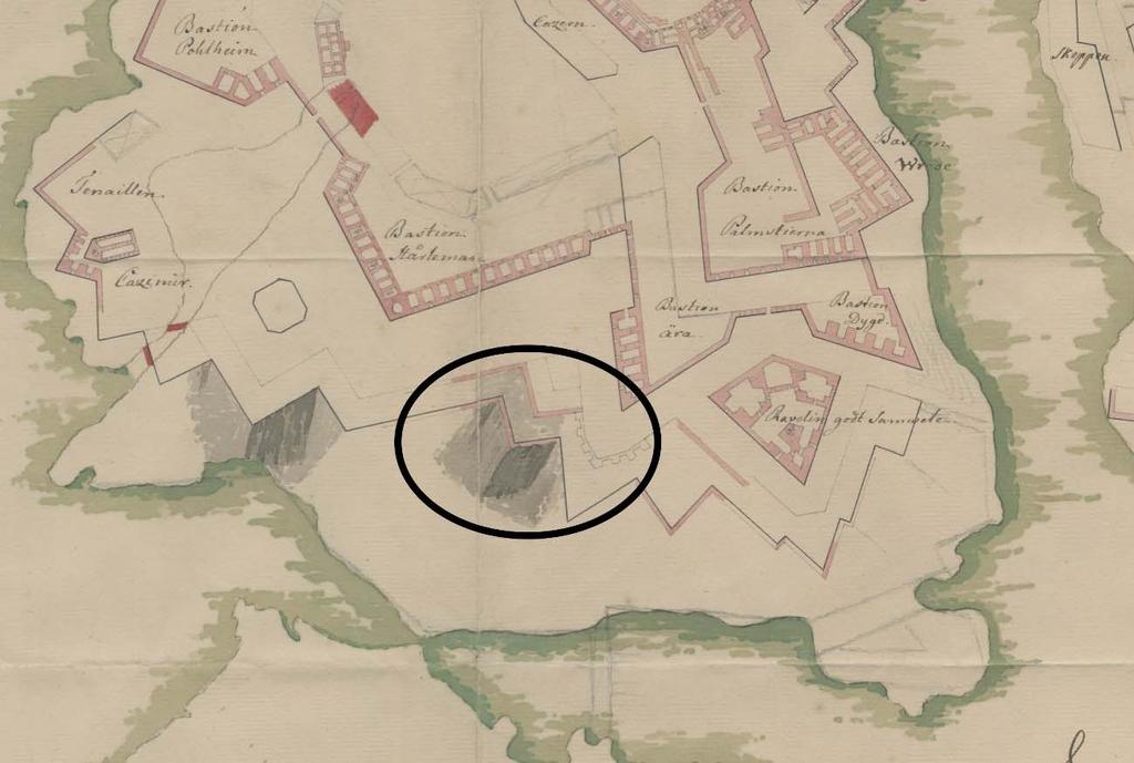 12 Vuodelta 1757 olevassa kartassa (ks. alla) on esitetty Piperin puiston kohdalle rakennettavaksi kontreskarppi ja linnoitusluiska. Ei ole selvää toteutettiinko suunnitelma vai jäikö se kesken.