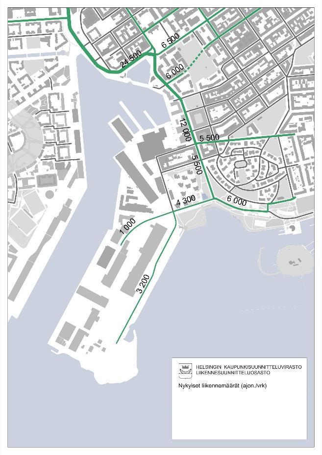 Alueen katujen liikenne on vähäistä. Hernesaarenrannassa ja Laivakadulla on pysäköintipaikkoja katujen varsilla. Suurimmat liikennemäärät ovat Hernesaarenrannassa, noin 3 200 autoa arkivuorokautena.