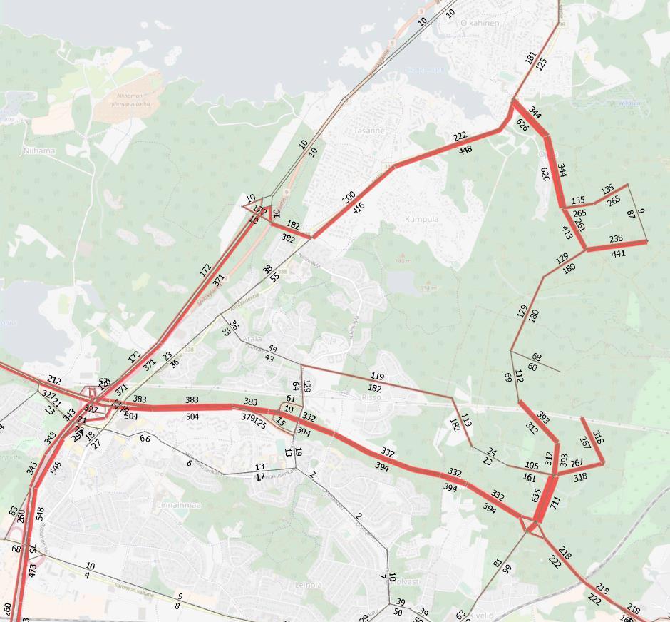 LIIKENTEEN SUUNTAUTUMINEN Ojalan liikenteestä valtaosa kulkeutuu Aitolahdentietä pitkin Tasanteen eritasoliittymään.