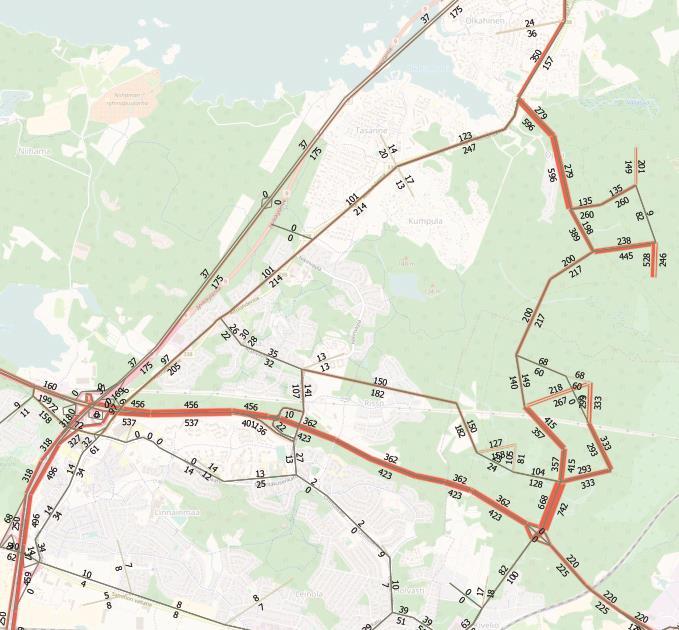 LIIKENTEEN SUUNTAUTUMINEN, EI TASANTEEN ETL Ojalan liikenteestä valtaosa kulkeutuu Aitolahdentietä pitkin Aitovuoren ja Alasjärven eritasoliittymiin.