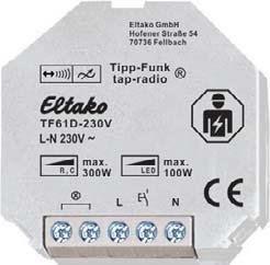 Tap-radio toimilaitteet TF61L-230V Tap-radio sysäysrele toimilaite Langaton sysäysrele 10 A/250 V AC, 45x45x18 mm. Sulkeutuva (NO) kosketin, ei potentiaali vapaa. Hehku- ja halogeenilamput max.