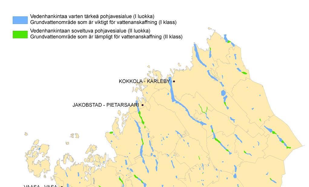 Taulukko 1. Pohjavesialueet ja muodostuvan pohjaveden määrä Länsi-Suomen ympäristökeskuksen alueella (POVET 06/2009).