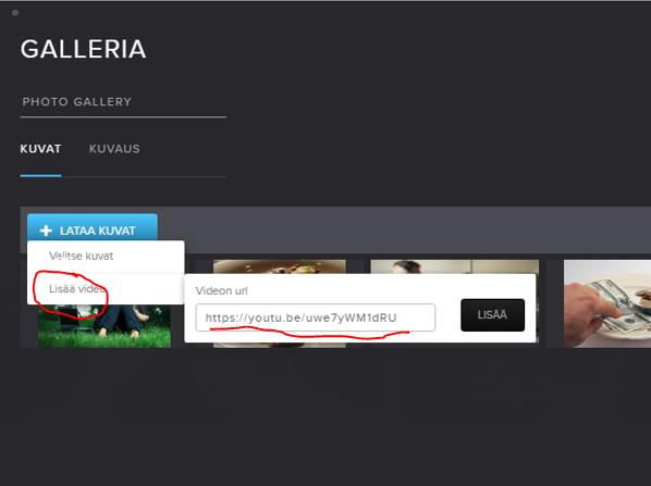 kohdasta: +Lataa kuvat > Lisää video >