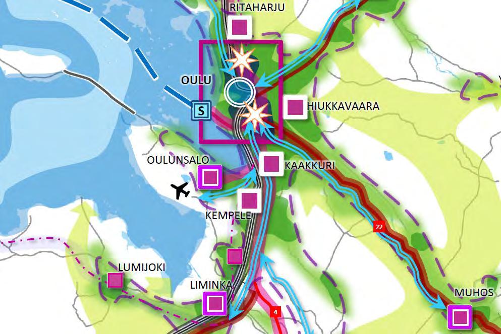 Maakuntakaavan, Oulun seudun ja valtion välisen aiesopimuksen ja Oulun seudun maankäytön toteuttamisohjelman asettamat tavoitteet Oulun seudun maankäytön tavoitteita asetetaan ja niiden toteutumista