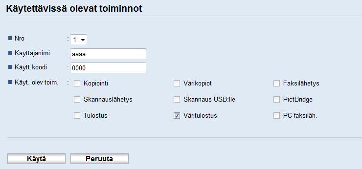 olevat toim. käyttäjittäin]. Rekisteröityjen käyttäjien luettelo tulee näytölle. 7. Valitse käyttäjätiedot ja napsauta [Muuta].