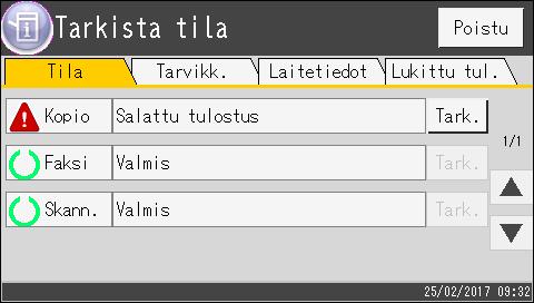 Luottamuksellisten asiakirjojen tulostus 4. Valitse tiedosto, jonka haluat tulostaa. Tarkista salatun tulostustyön aikaleima ja käyttäjätunnus. 5. Paina [Tulostus]. 6.