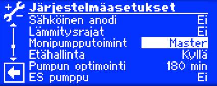 VALITSE OHJELMAN OSA ASETA TAI VAIHDA IP-OSOITE Ohjelman osa Monipumpputoiminta voi asettaa päälle vain valtuutettu asentaja käyttöönoton yhteydessä.