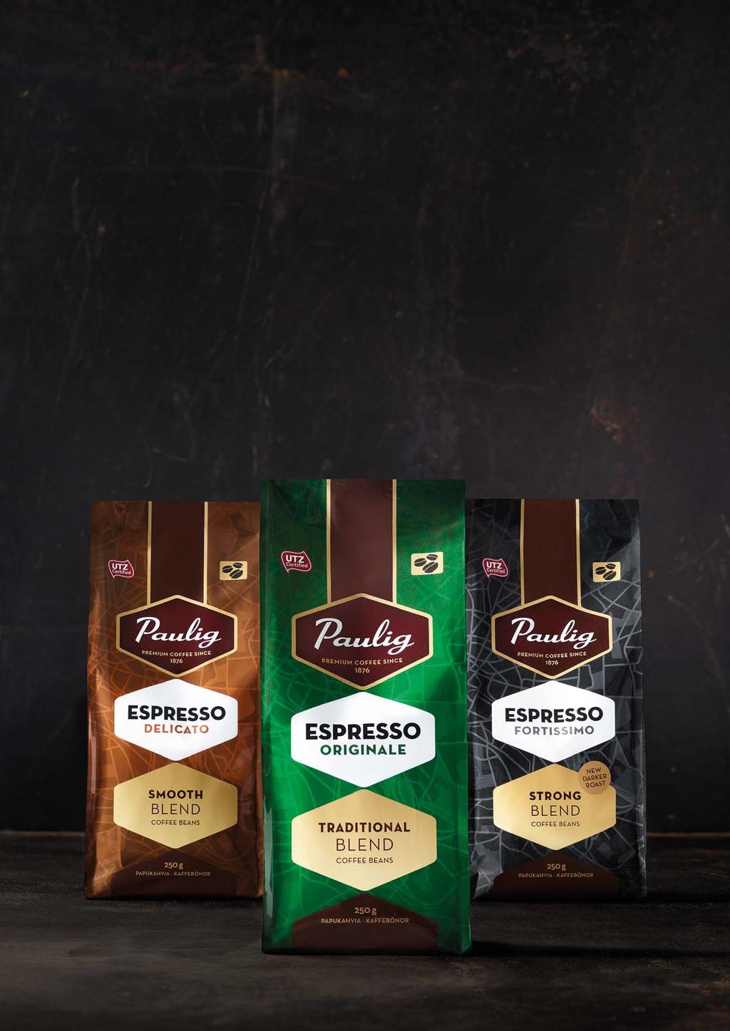 4 Paulig Espresso Fortissimo on sekoitus tarkkaan valikoituja brasilialaisia, keskiamerikkalaisia ja aasialaisia kahvipapuja.