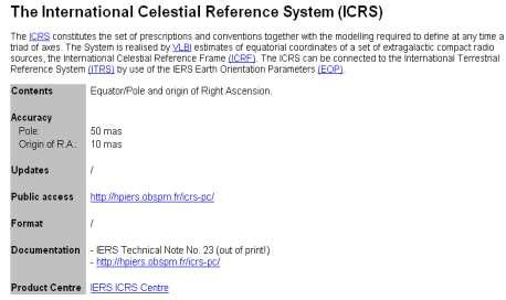 Kansainvälinen tähtitieteellinen vertausjärjestelmä ICRS HUOM: ICRS:n määritelmä ei ole sidottu Maan rataan tai asentoon, eikä siten ole ajasta riippuva!