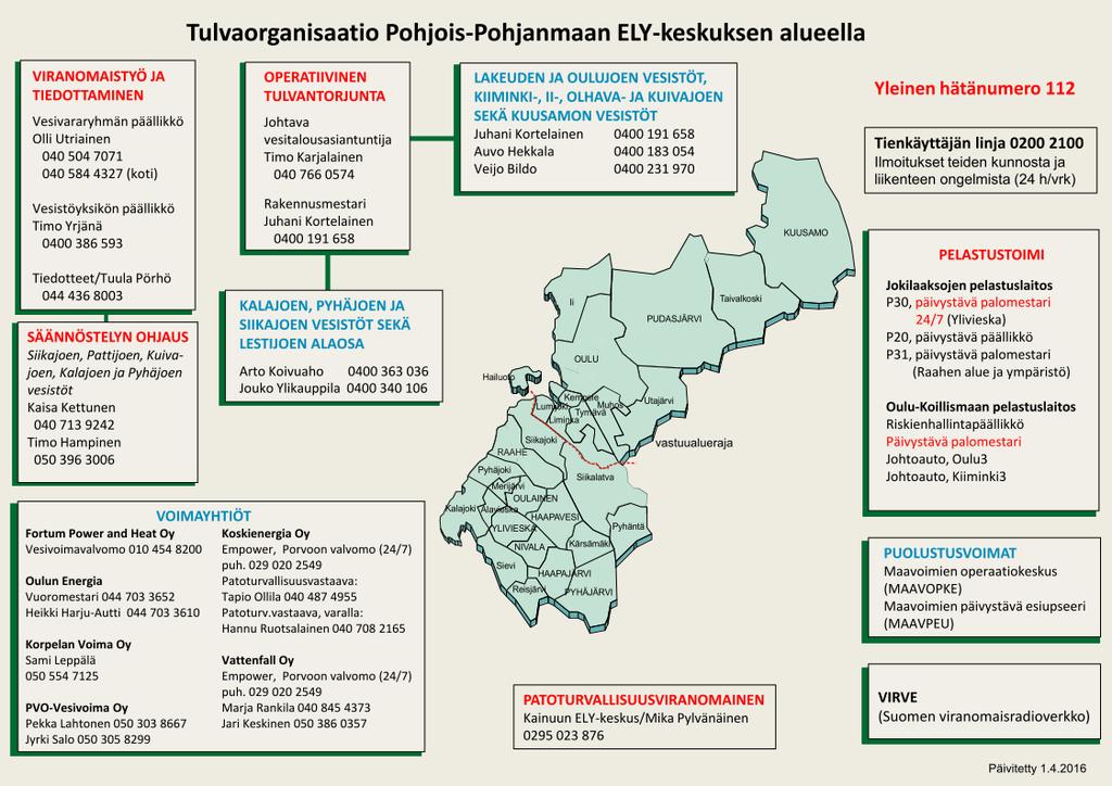 Kuva 2. Tulvaorganisaatio Pohjois-Pohjanmaan ELY-keskuksen alueella (1.4.