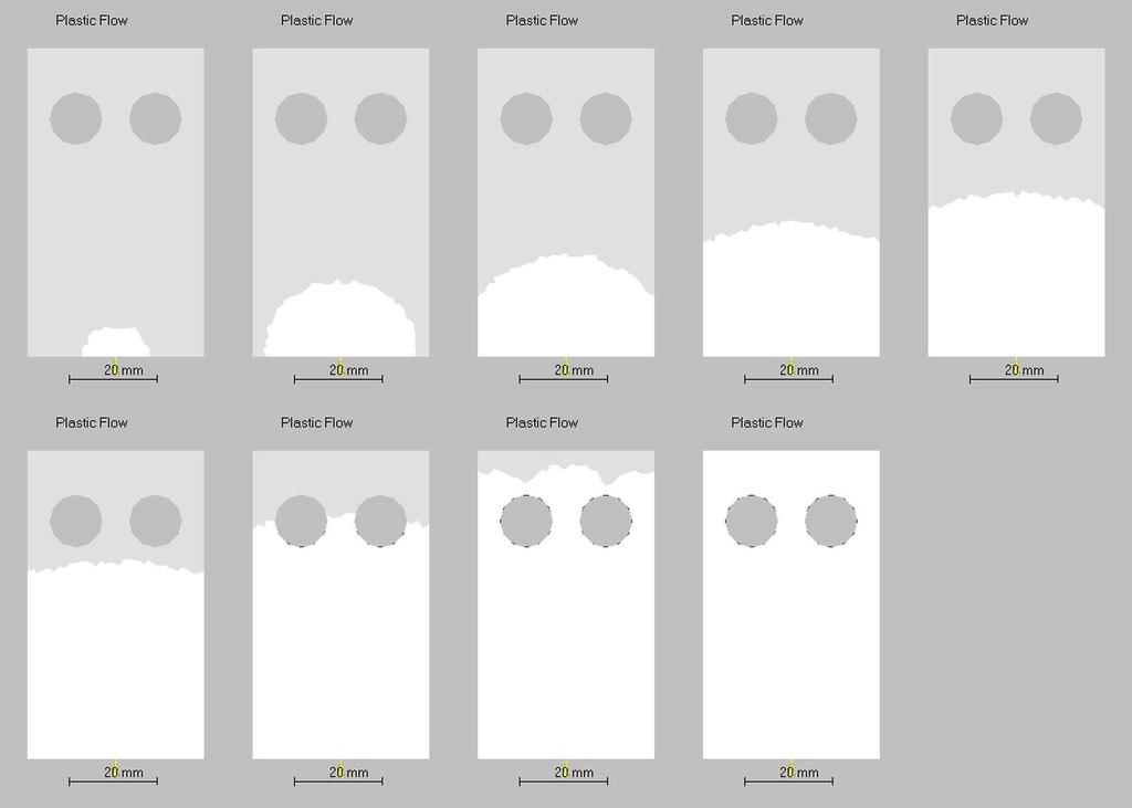 28 5 Tulokset 5.1 Simuloinnin tulokset Kuviossa 10 on Plastic Advisorilla tehty simulointi muottipesän 1 täyttymisestä. Portin paikka on kappaleen alareunassa keskellä.
