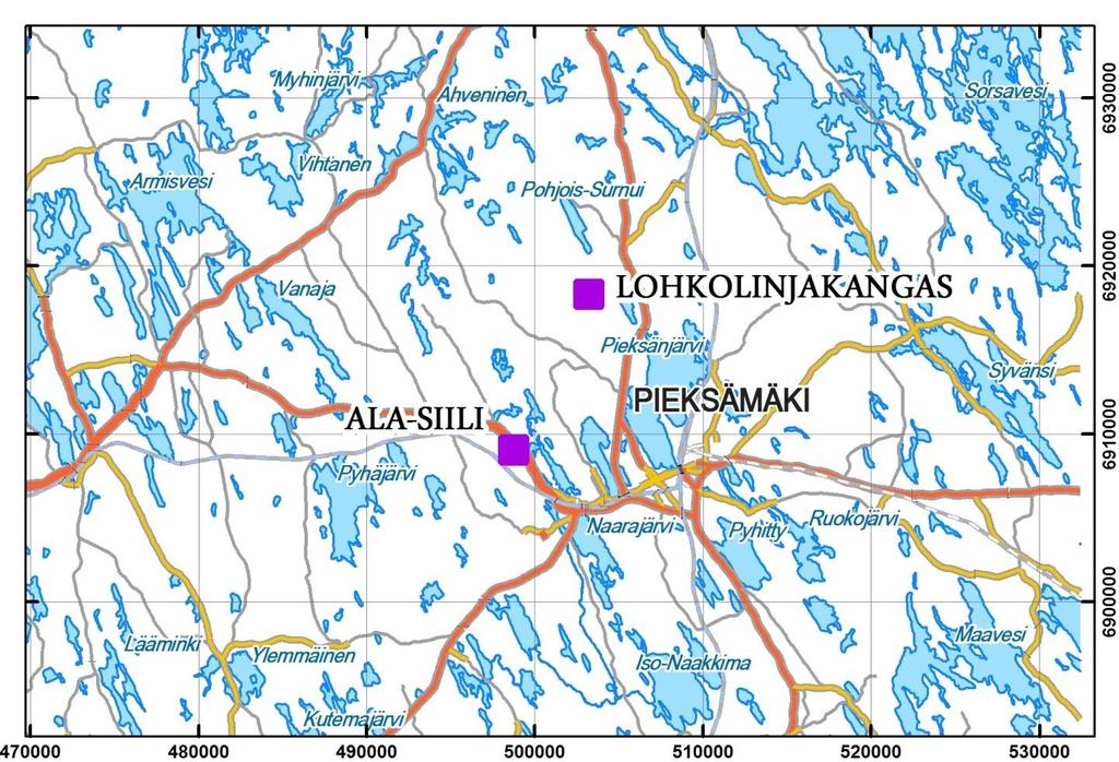 GEOLOGIAN TUTKIMUSKESKUS Arkistoraportti 84/16 1 1 KOHTEEN VALINTA JA TYÖVAIHEET Pieksämäen keskustan pohjoispuolella sijaitsevalla Lohkolinjakankaalla (Kuva 1) suoritetuilla kairauksilla oli