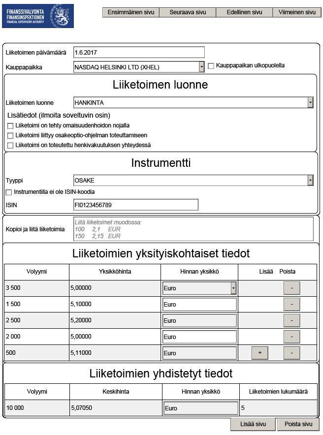 7 (42) 2 Liiketoimia koskevat tiedot, lomakkeen toinen sivu 2.1 Osakkeiden hankkiminen Johtohenkilö tai hänen lähipiiriinsä kuuluva henkilö hankkii 1.6.