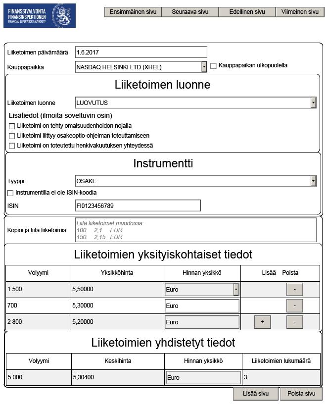 9 (42) 2.3 Osakkeiden luovuttaminen Johtohenkilö tai hänen lähipiiriinsä kuuluva henkilö myy 1.6.2017 Yhtiö Oyj:n (liikkeeseenlaskija) osakkeita 5 000 kappaletta.