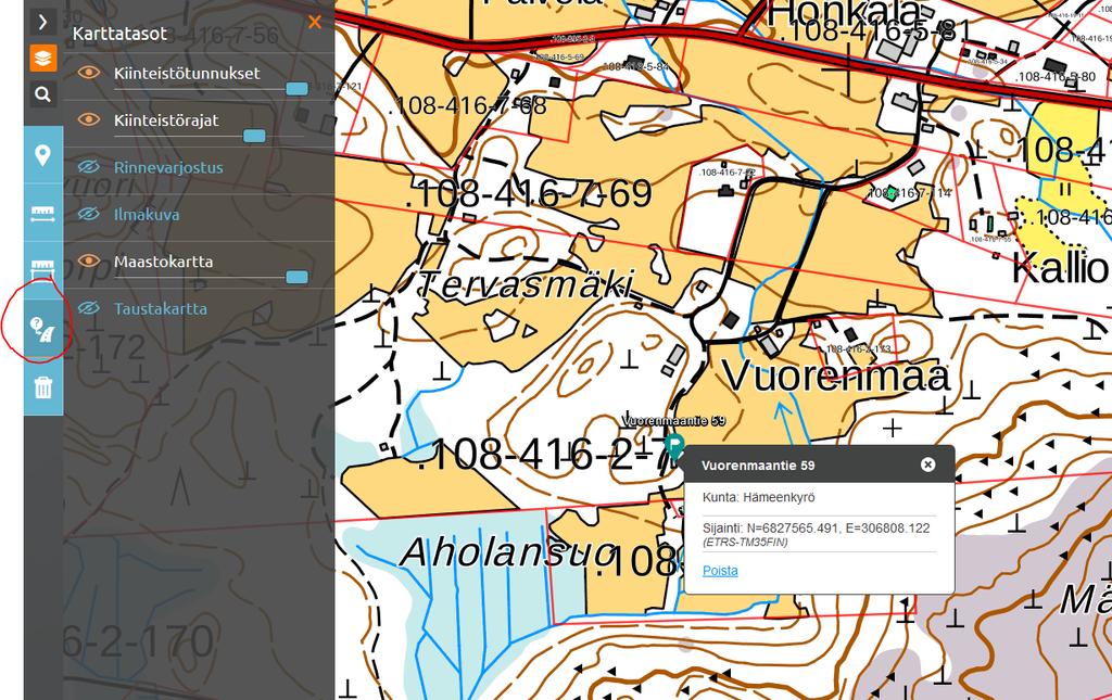 Paina kuvaketta, jossa on tie ja kysymysmerkki, ja