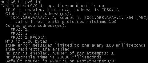 24 *Mar 1 01:24:42.011: ICMPv6-ND: MTU = 1500 *Mar 1 01:24:42.011: ICMPv6-ND: prefix = 2001:DB8:AAAA:2::/64 onlink autoconfig *Mar 1 01:24:42.