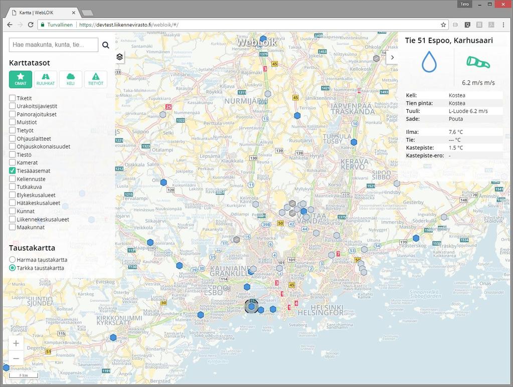 WebLoik Selainkäyttöinen näkymä T-LOIK:iin Karttanäkymä