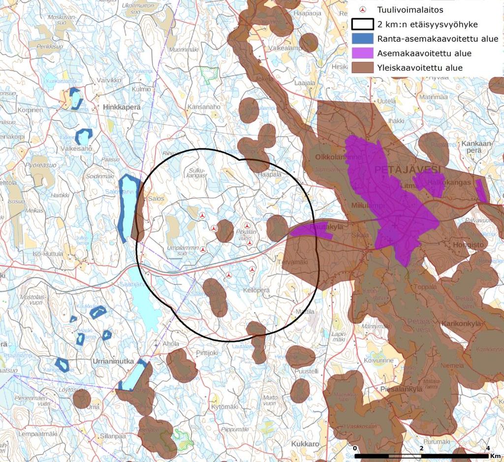 11 (83) 4.2.4 Yleis- ja asemakaavat Kuva 7 Suunnittelualueen sijainti suhteessa yleis- ja asemakaavoitettuihin alueisiin sekä lähimpiin Keuruun kaupungin ranta-asemakaavoitettuihin alueisiin. (Oiva).