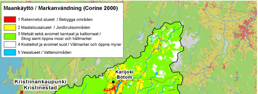 2.3 Maankäyttö Muihin Pohjanmaan vesistöalueisiin verrattuna Lapväärtinjoen vesistöalueella on paljon metsää ja vähän peltoja. Monin paikoin jokivarsi on voimakkaasti pensoittunutta.