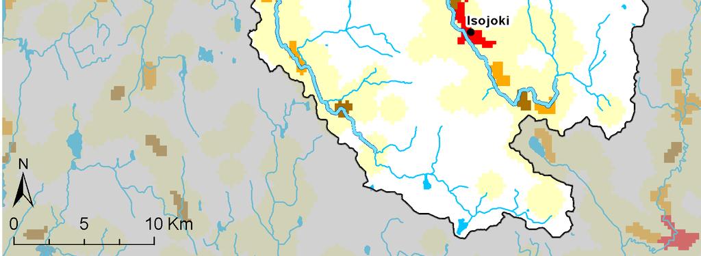 Taajamien, kylien, pienkylien ja maaseutuasutuksen sijoittuminen Lapväärtinjoen vesistöalueella on esitetty kuvassa 6. Taulukko 2.