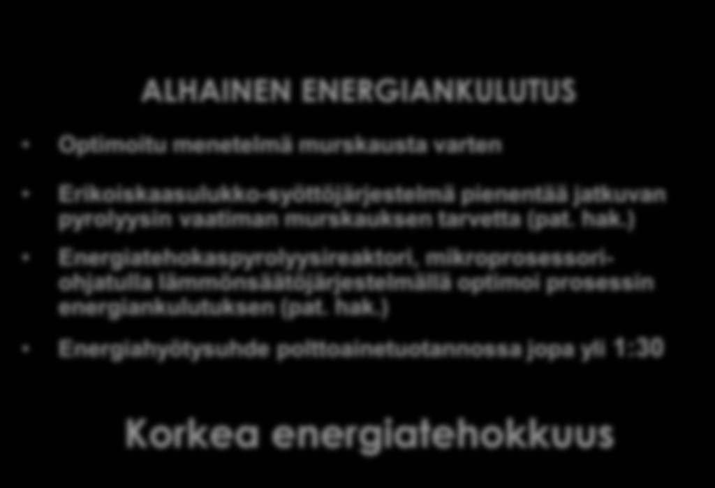 Ecomation teknologian etuja ALHAINEN ENERGIANKULUTUS 0% saastetta Optimoitu menetelmä