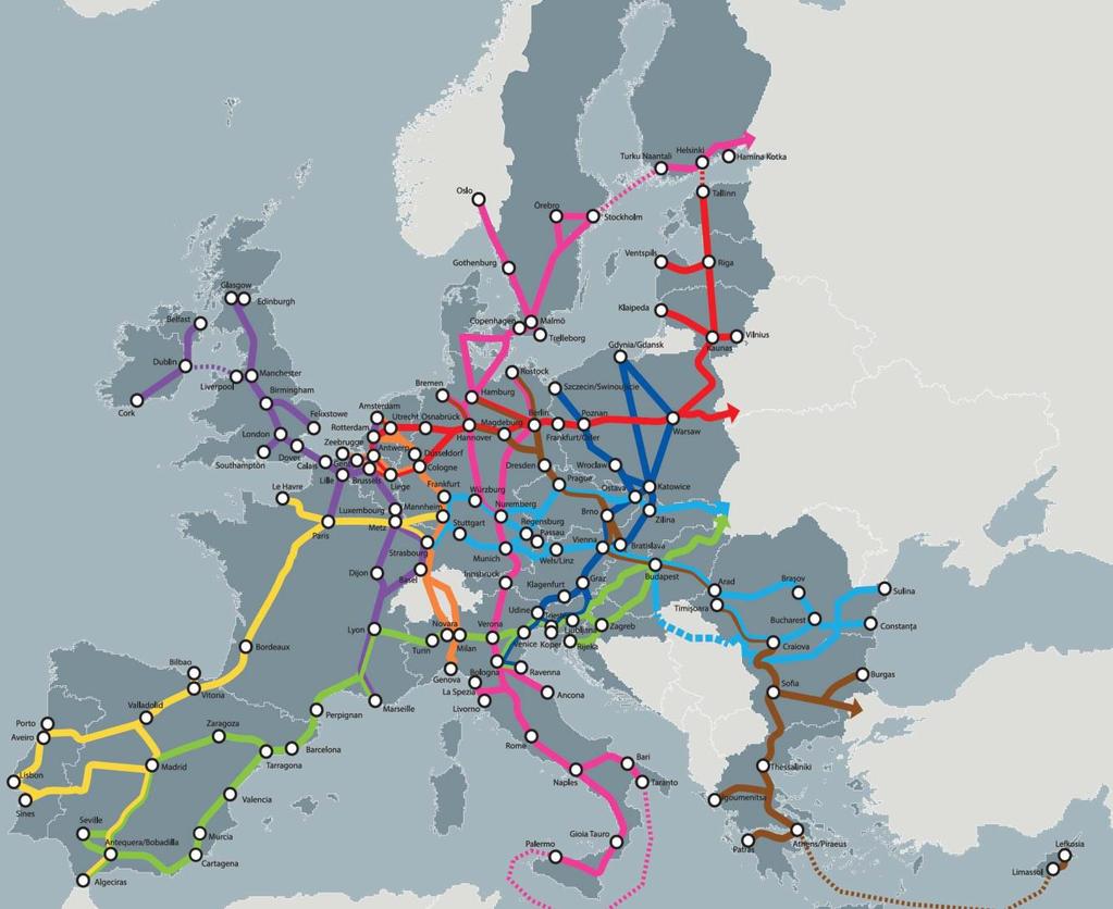 11 EU:n TEN T-ydinverkkokäytävät EU:n TEN T-liikenneverkot määrittelevät pitkälti myös jäsenvaltioiden verkkohierarkian tärkeimmät väylät.