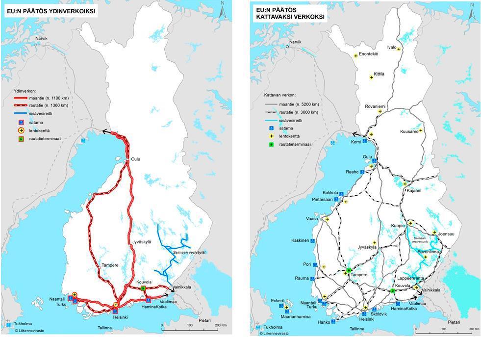 12 Suomen TEN-T ydinverkko ja kattava verkko Aluerakenteen ja liikennejärjestelmän kehityskuva Aluerakenteen ja liikenteen kehityskuva, Uusiutumiskykyinen ja mahdollistava Suomi, perustuu