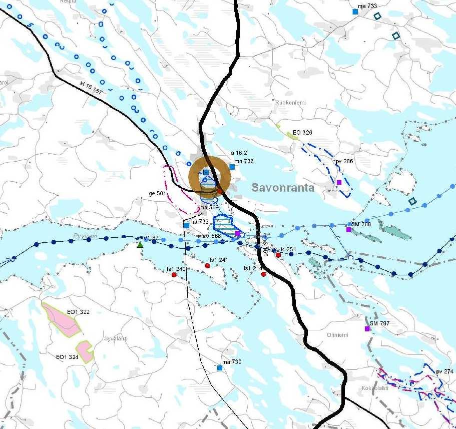 Savonrannan kirkonkylän osayleiskaava 5 Kuva: Ote Etelä-Savon maakuntakaavasta.