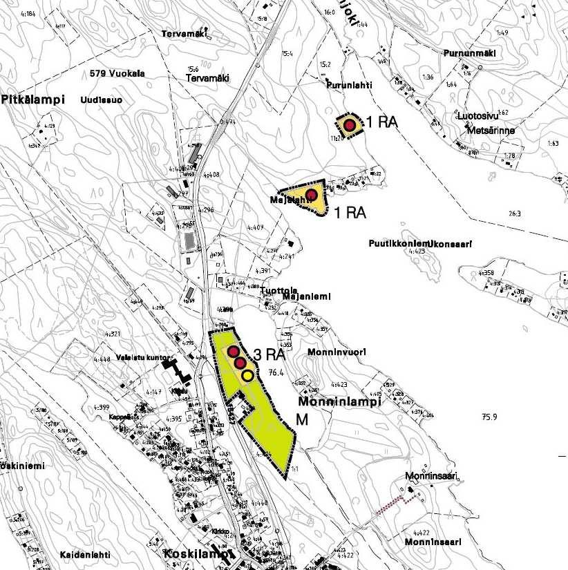 Savonrannan kirkonkylän osayleiskaava 7 Kuva: Ote rantayleiskaavan muutoksesta v. 2011 suunnittelualueelle sijoittuvien kohteiden osalta.