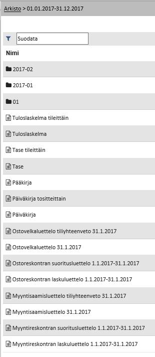 NetTikon RAPORTTI Arkiston selaus Kirjanpidon ja