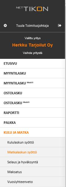 NetTikon KULU JA MATKA NetTikon Kulu- ja matkalaskujen syöttö Tositteen kuva ja liitteet Hyväksyntä