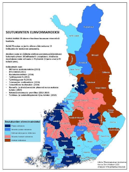 Absoluuttisessa elinvoimassa Vaasa on 4.