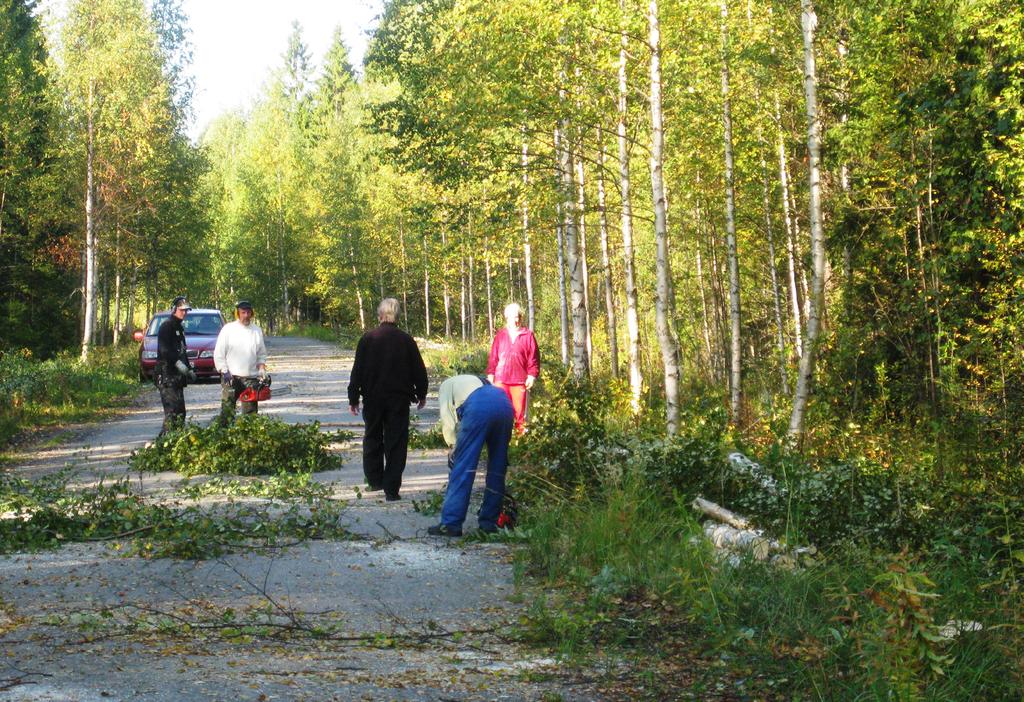 KOSKITIEN MAISEMANHOITORAIVAUS Kävelyreittinä toimivan vanhan Koskitien pientareet olivat vesoittuneet. Tie johtaa lintutornille ja venesatamaan. Häiritsevä aluskasvillisuus poistettiin tienvarsilta.