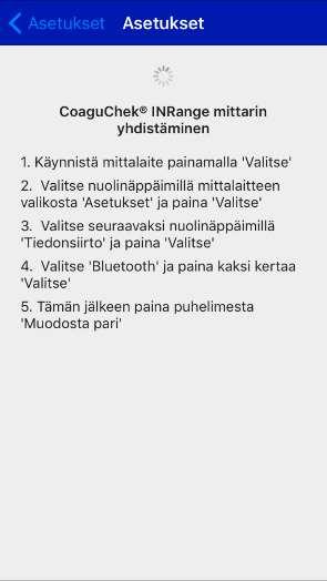 Aloita yhdistäminen painamalla Asetukset näytön alalaidasta.
