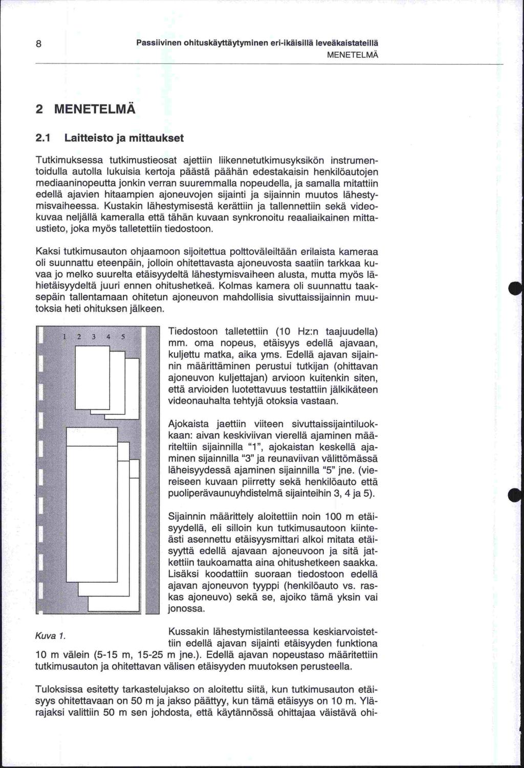 mm. 10 m 8 Passiivinen ohituskäyttäytyminen eri-ikäisillä leveäkaistateillä MENETELMÄ 2 MENETELMÄ 2.