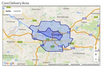 Glasgow:ssa kolme vyöhykettä: keskusta, 3 mailin säde keskustasta ja sovittaessa kuljetus tätä kauemmas Aloitti