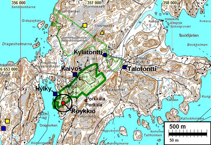 3 Yleiskartat Tutkimusalueen rajaus vihreällä.