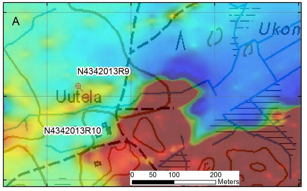 GEOLOGIAN TUTKIMUSKESKUS 13 Kuva 8. Ukonsuon kairareikien sijainti.