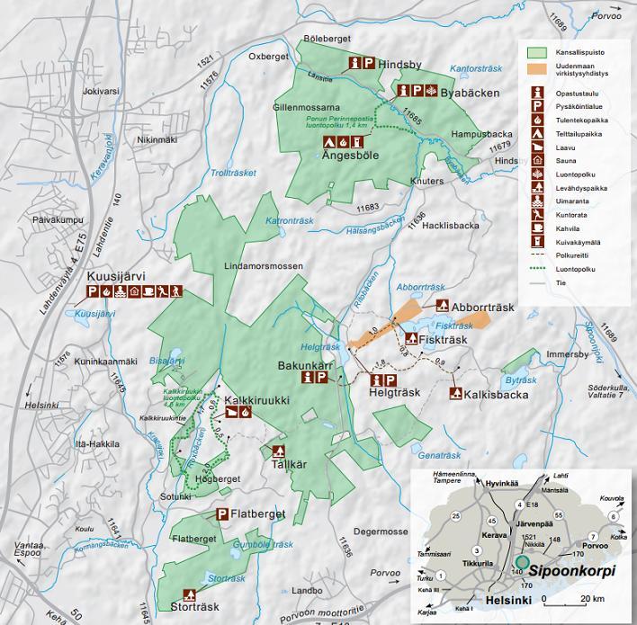 Kuvio 3. Sipoonkorven kansallispuiston alue (Metsähallitus 2012, 2) 4.