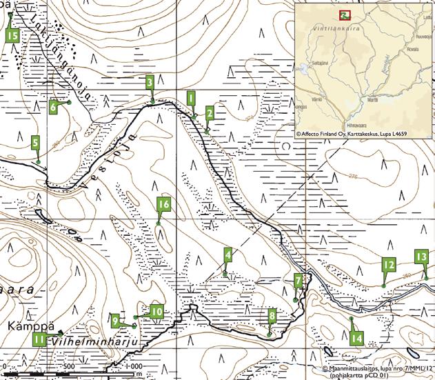Kartta 26. Vintilän poroerotuspaikan kämppien paikat.