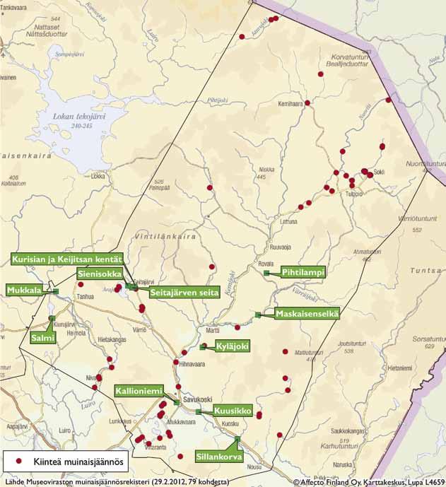 Kartta 5. Savukosken kiinteät muinaisjäännökset.