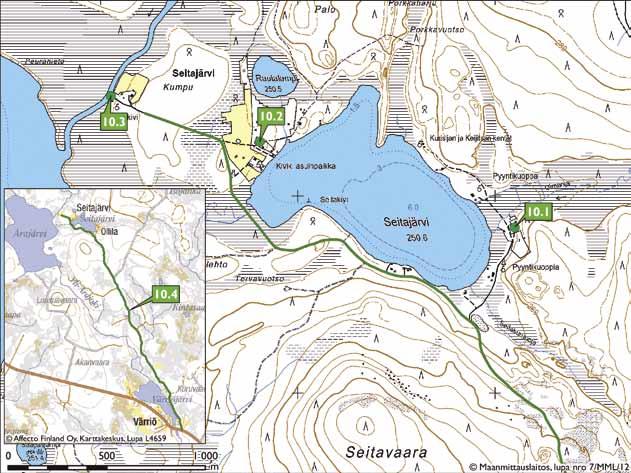Esiteltävät kohteet Kartta 16. Seitajärven kylän kohteet 10.1 Ollila 10.2 Arajärven kivinavetta 10.3 Seitajärven kalakenttä 10.4 Seitajärven museotie 10.