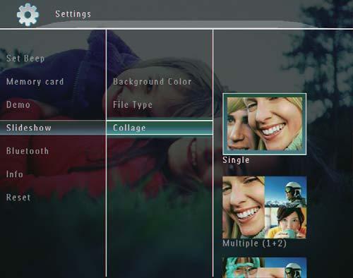 2 Valitse [Slideshow] ja vahvista OKpainikkeella. Suomi 3 Valitse [Collage] ja vahvista OKpainikkeella.
