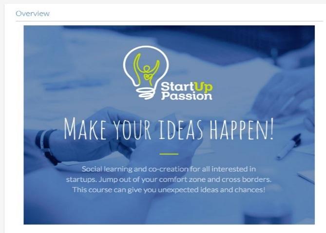 StartUp Passion MOOC = Massive Open Online Course StartUp Passion MOOC is a course of study made