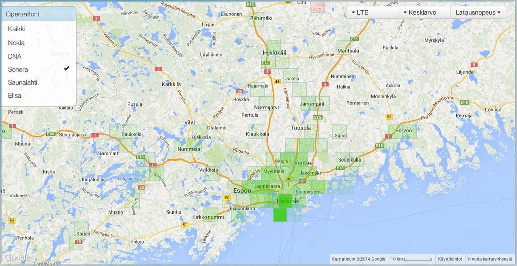 Esimerkki: LTE etelässä (2014) Elisa 17/13